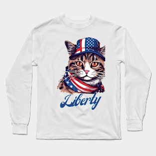 Liberty Cat, Patriotic 4th of July Design Long Sleeve T-Shirt